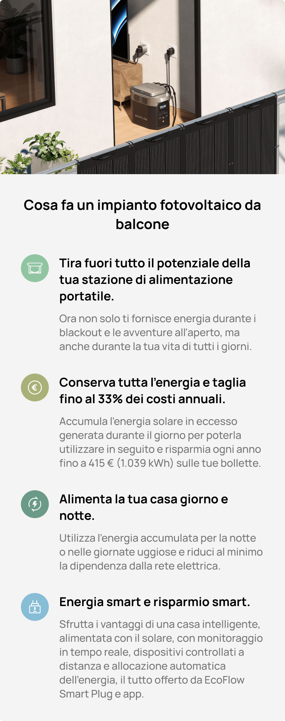 Lavora in sintonia con l'impianto fotovoltaico da balcone EcoFlow PowerStream
